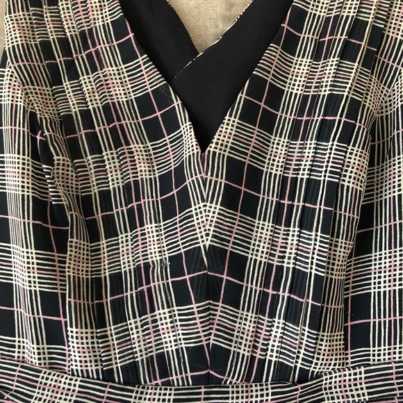 Club Monaco Cross Back Dress Size 4 Plaid V Neck Flowy Side Zip Special Occasion - Picture 6 of 15